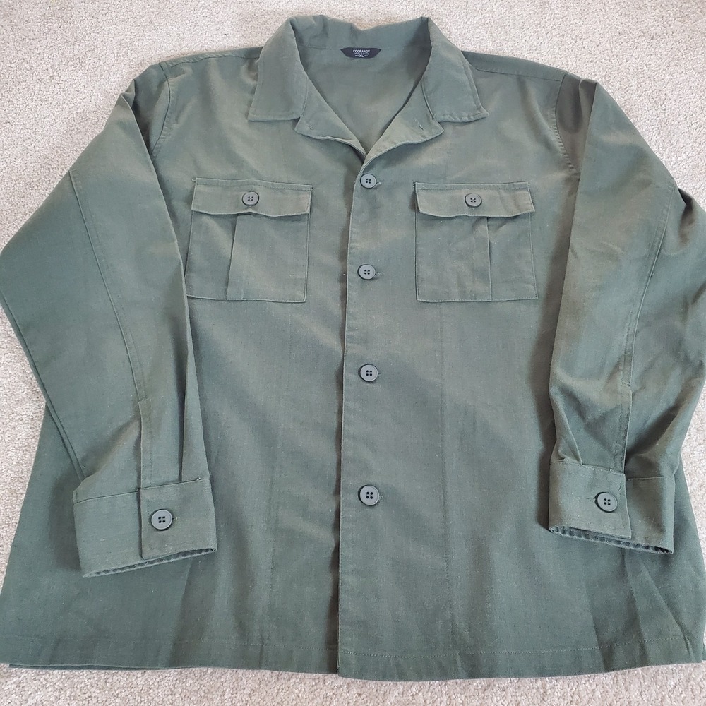 Coofandy Men's Military Style Shirt Size XL Green Button Up Long Sleeve